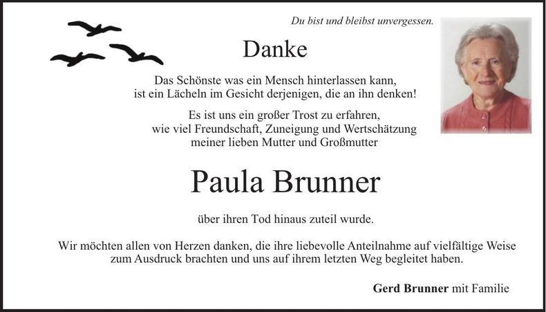 Traueranzeige Paula Brunner