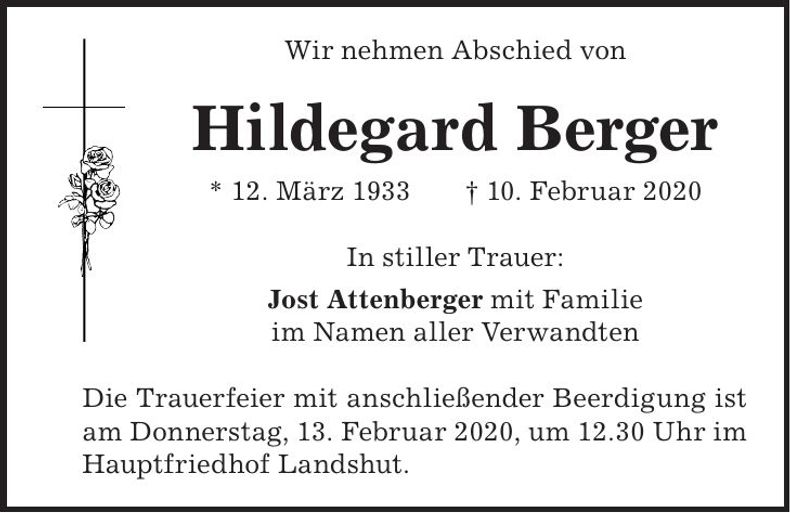 Traueranzeige Hildegard Berger