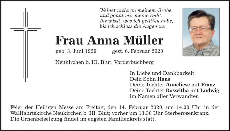 Traueranzeige Anna Müller