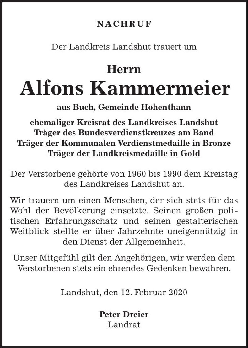 Traueranzeige Alfons Kammermeier