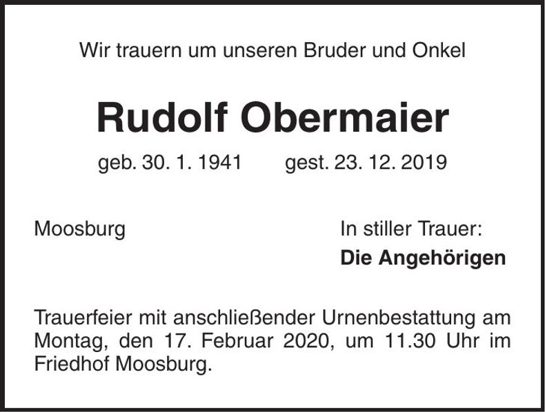 Traueranzeige Rudolf Obermaier