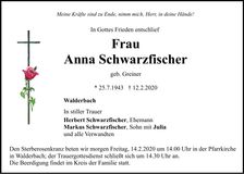 Traueranzeige Anna Schwarzfischer