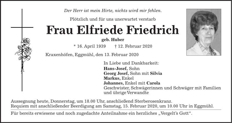 Traueranzeige Elfriede Friedrich