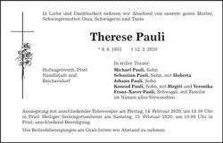 Traueranzeige Therese Pauli