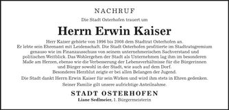 Traueranzeige Erwin Kaiser
