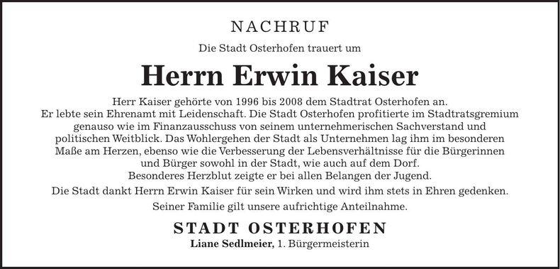 Traueranzeige Erwin Kaiser
