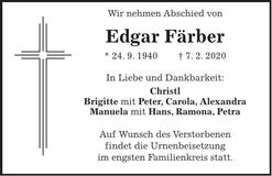 Traueranzeige Edgar Färber