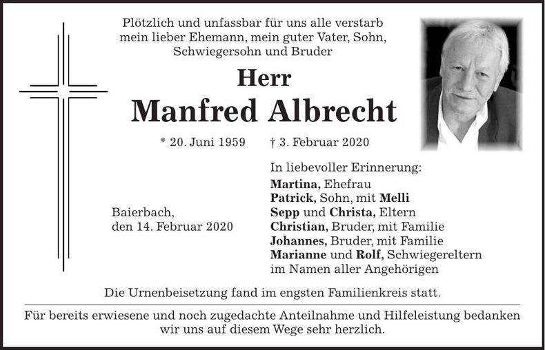Traueranzeige Manfred Albrecht