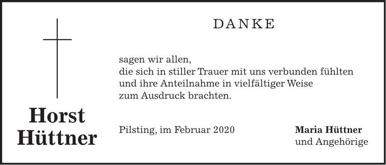 Traueranzeige Horst Hüttner