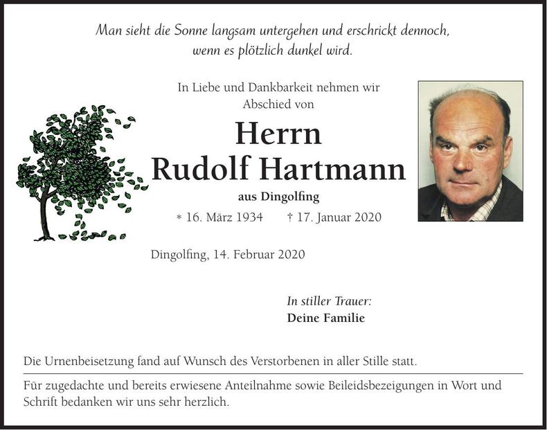 Traueranzeige Rudolf Hartmann