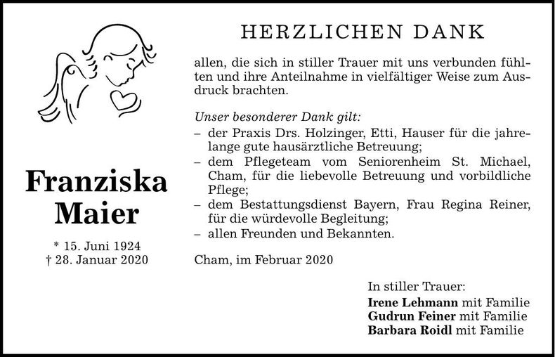 Traueranzeige Franziska Maier