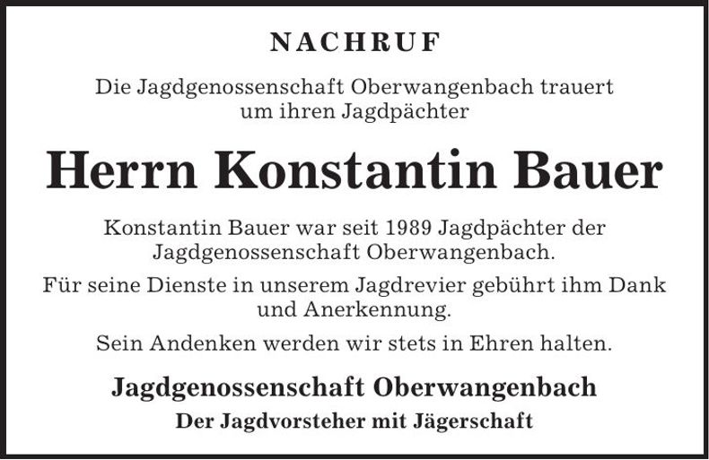 Traueranzeige Konstantin Bauer