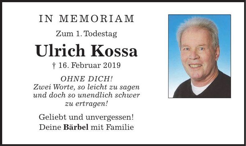 Traueranzeige Ulrich Kossa