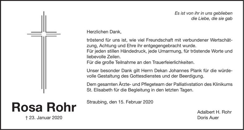 Traueranzeige Rosa Rohr