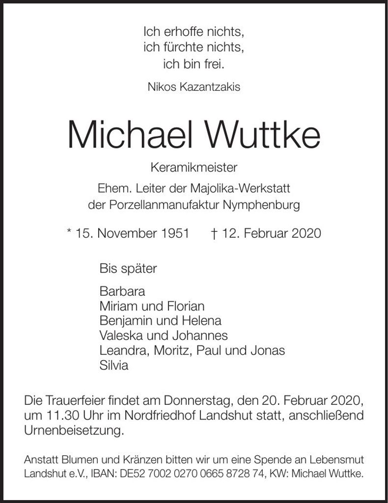 Traueranzeige Michael Wuttke