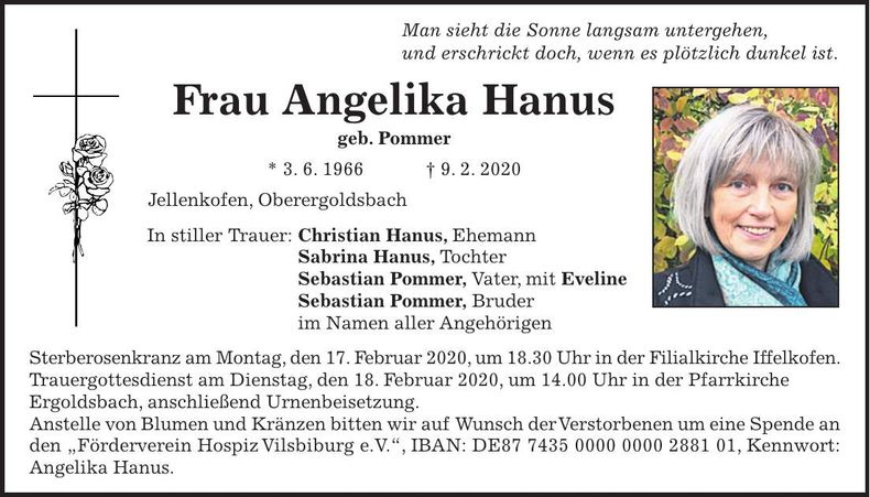 Traueranzeige Angelika Hanus