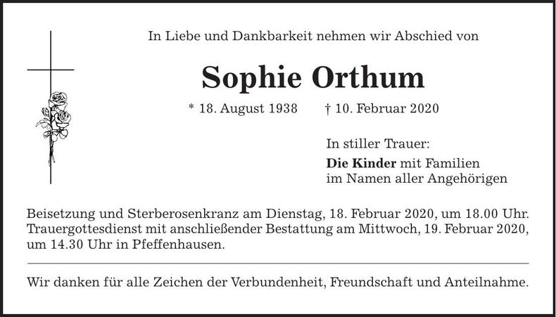 Traueranzeige Sophie Orthum