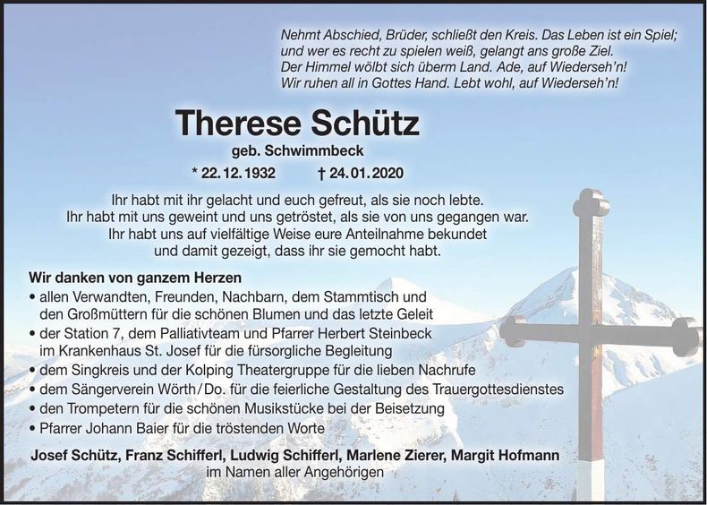 Traueranzeige Therese Schütz