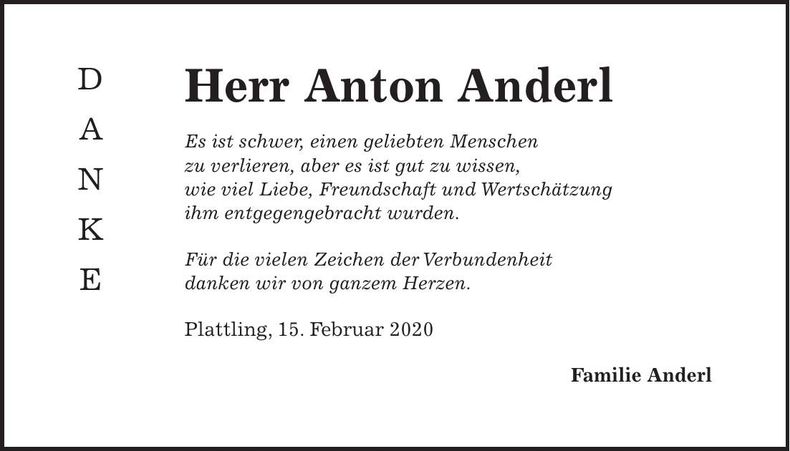 Traueranzeige Anton Anderl