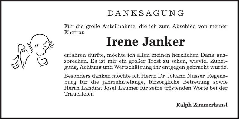 Traueranzeige Irene Janker
