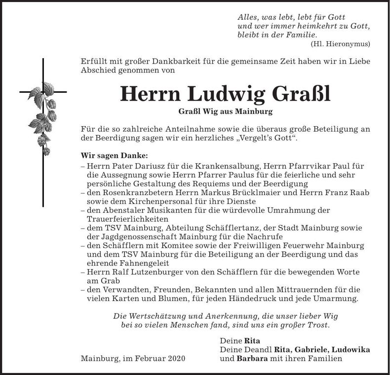 Traueranzeige Ludwig Graßl