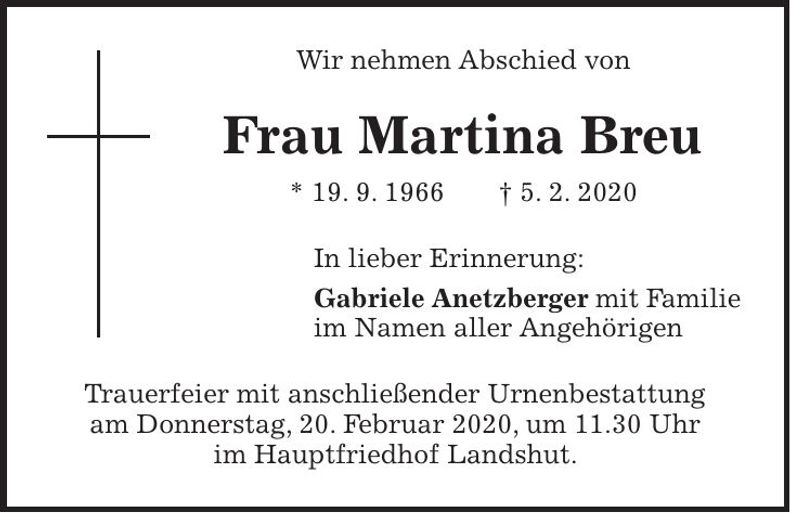 Traueranzeige Martina Breu