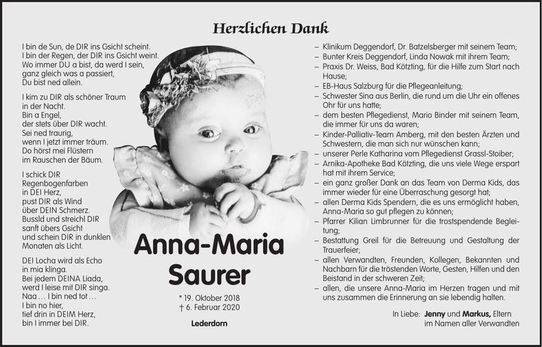Traueranzeige Anna-Maria Saurer