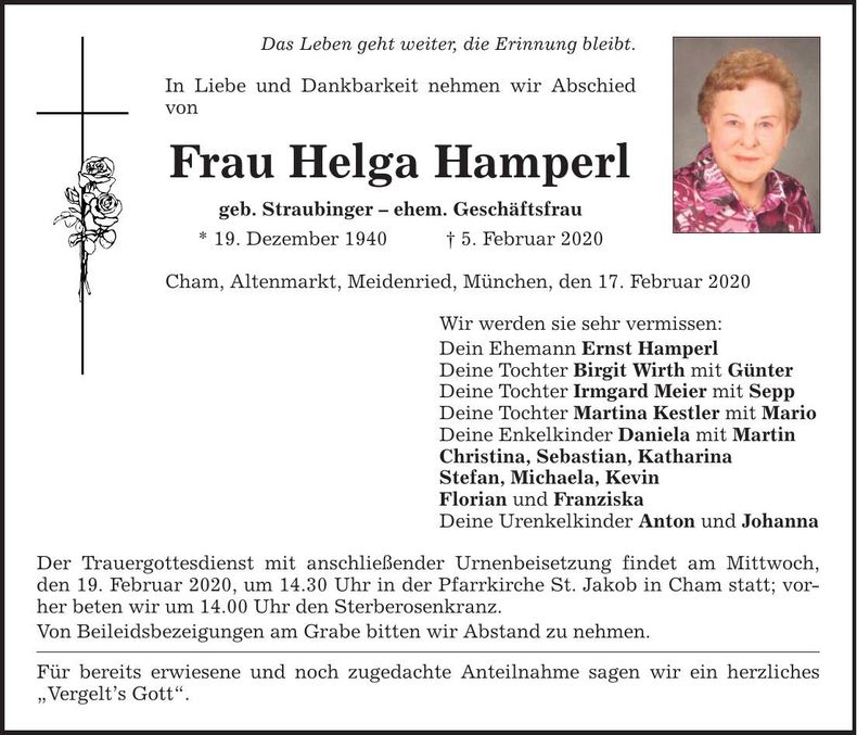 Traueranzeige Helga Hamperl