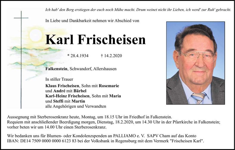 Traueranzeige Karl Frischeisen