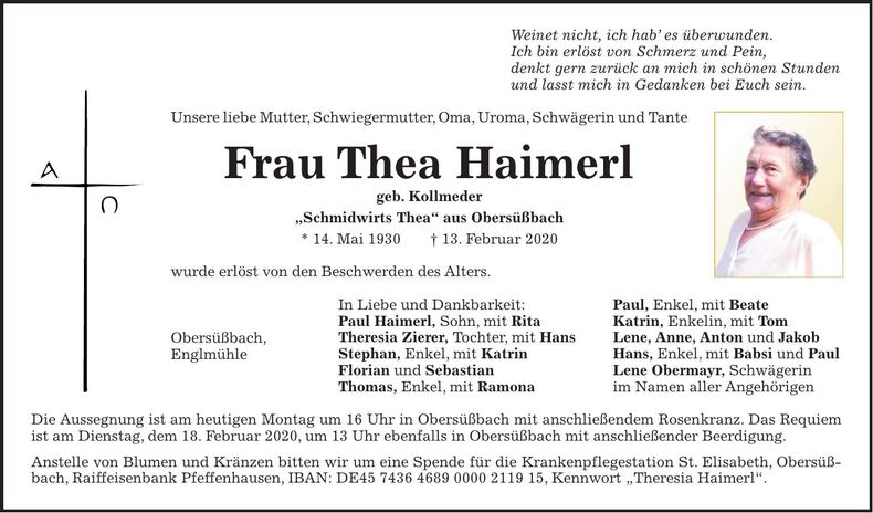 Traueranzeige Thea Haimerl