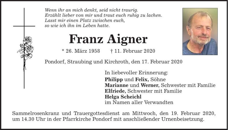Traueranzeige Franz Aigner