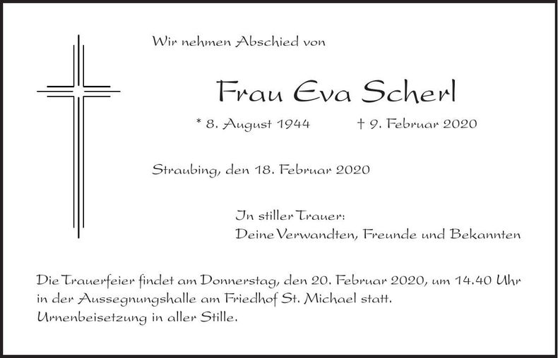 Traueranzeige Eva Scherl