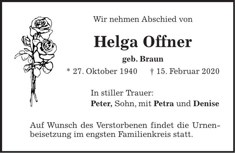 Traueranzeige Helga Offner
