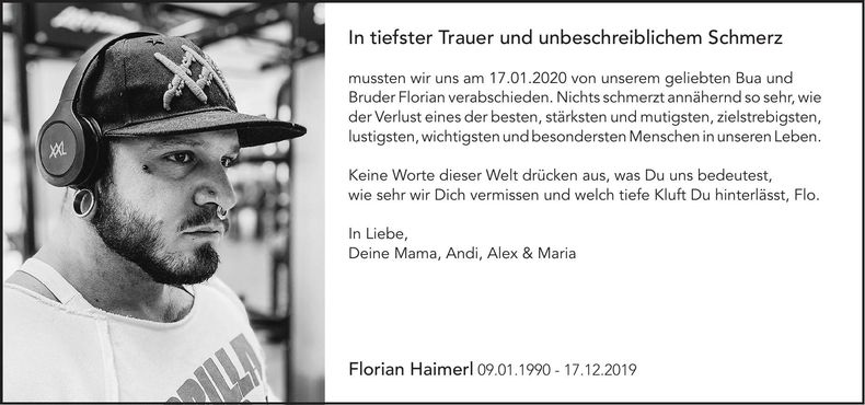 Traueranzeige Florian Haimerl