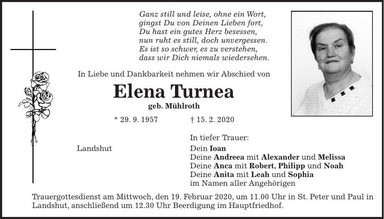 Traueranzeige Elena Turnea