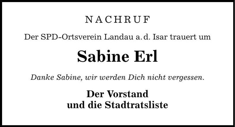 Traueranzeige Sabine Erl