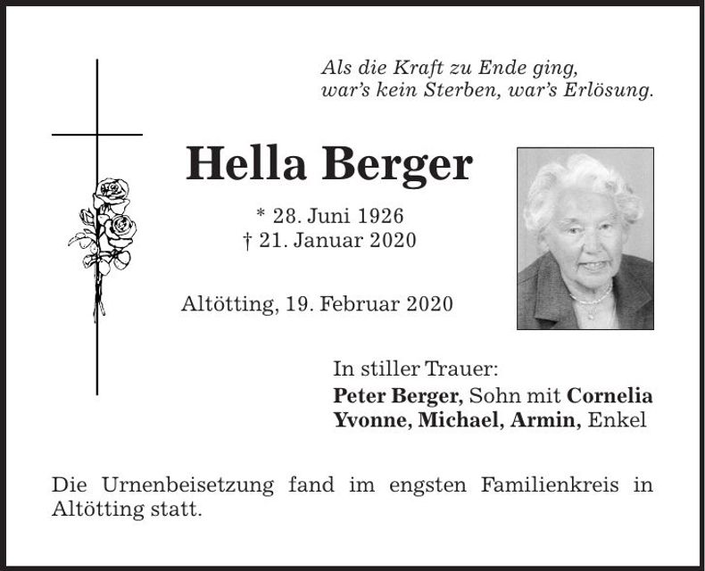Traueranzeige Hella Berger