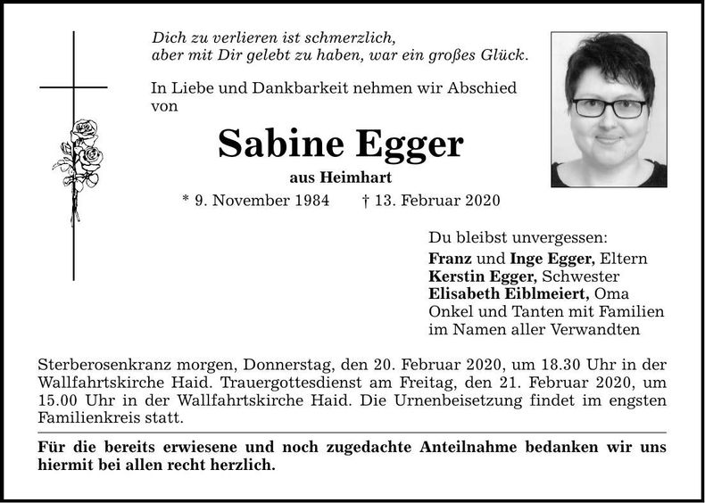 Traueranzeige Sabine Egger