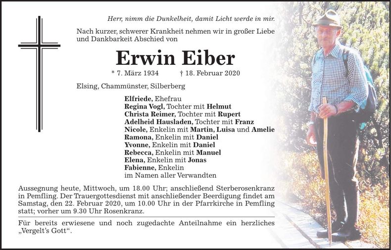 Traueranzeige Erwin Eiber