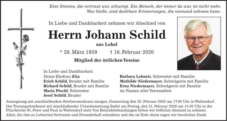 Traueranzeige Johann Schild