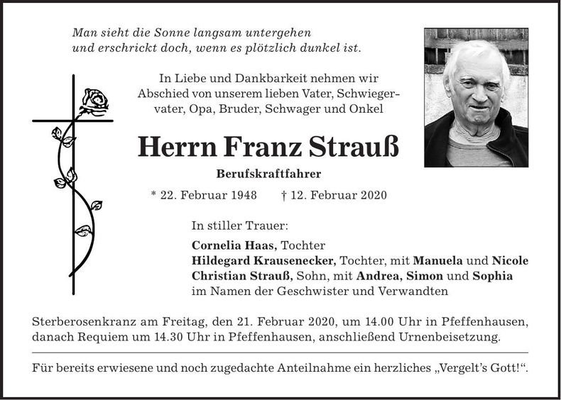 Traueranzeige Franz Strauß