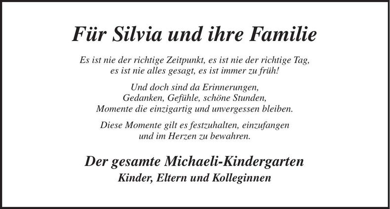 Traueranzeige Silvia Reif