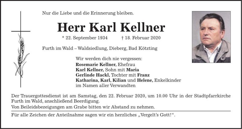 Traueranzeige Karl Kellner