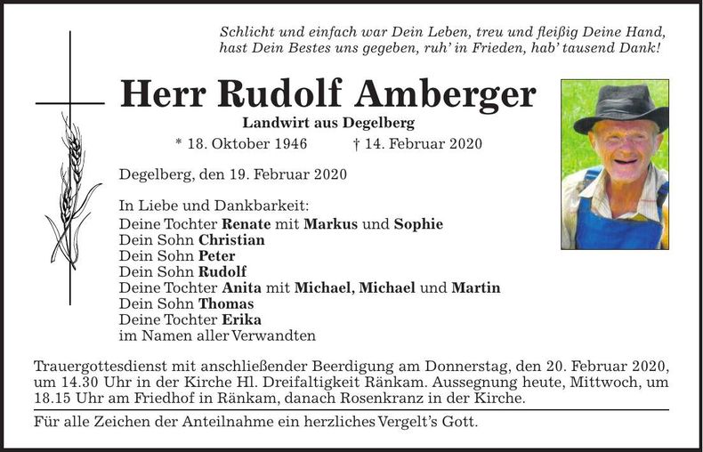 Traueranzeige Rudolf Amberger