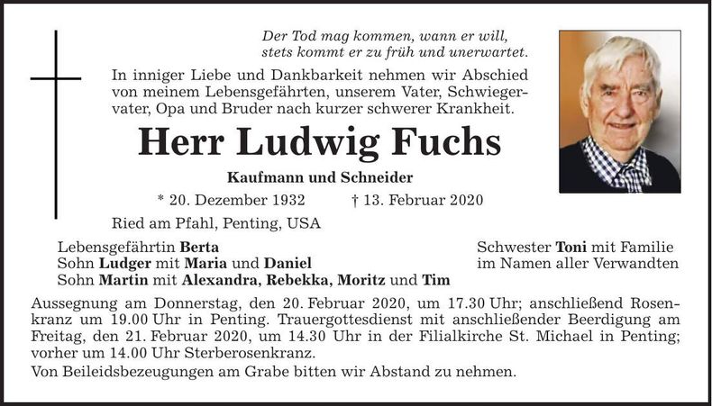 Traueranzeige Ludwig Fuchs