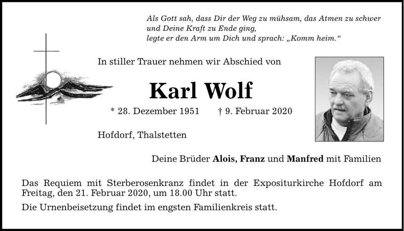 Traueranzeige Karl Wolf