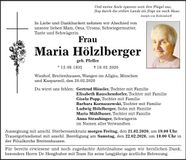 Traueranzeige Maria Hölzlberger