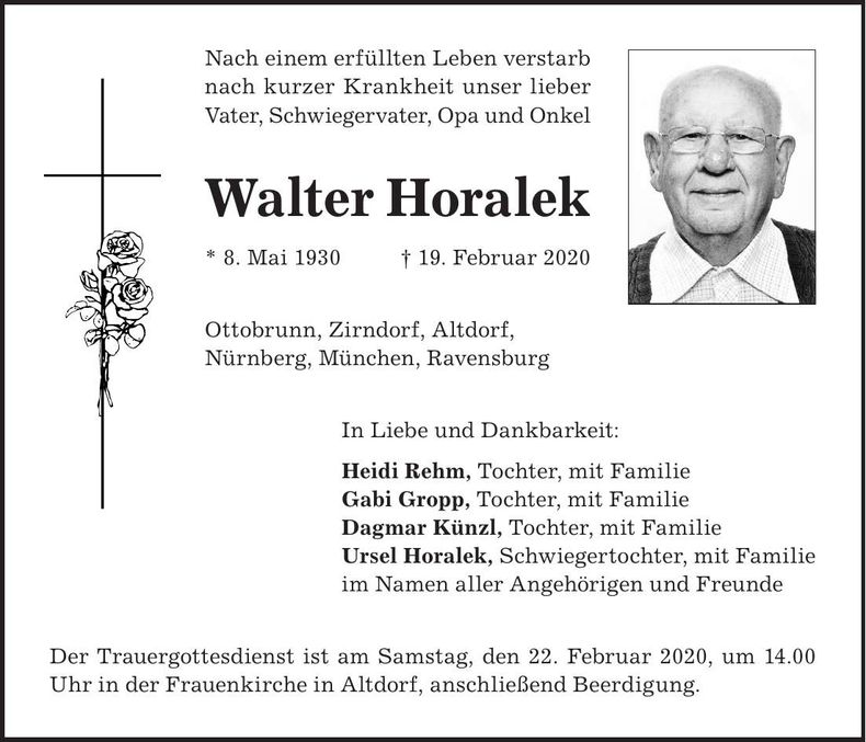 Traueranzeige Walter Horalek