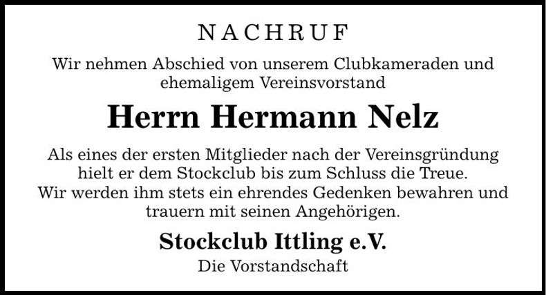 Traueranzeige Hermann Nelz