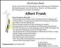 Traueranzeige Albert Frank